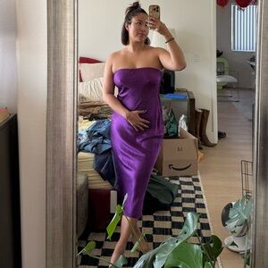 Meshki Strapless Purple Satin Midi Dress